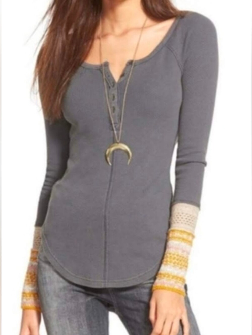 Free People Ski Lodge Newbie Thermal Henley Top - Size Medium